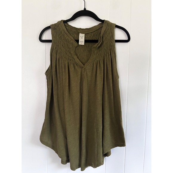 We The Free Tops - We The Free Free People Olive Green Linen Blend Smocked Tank Top Medium